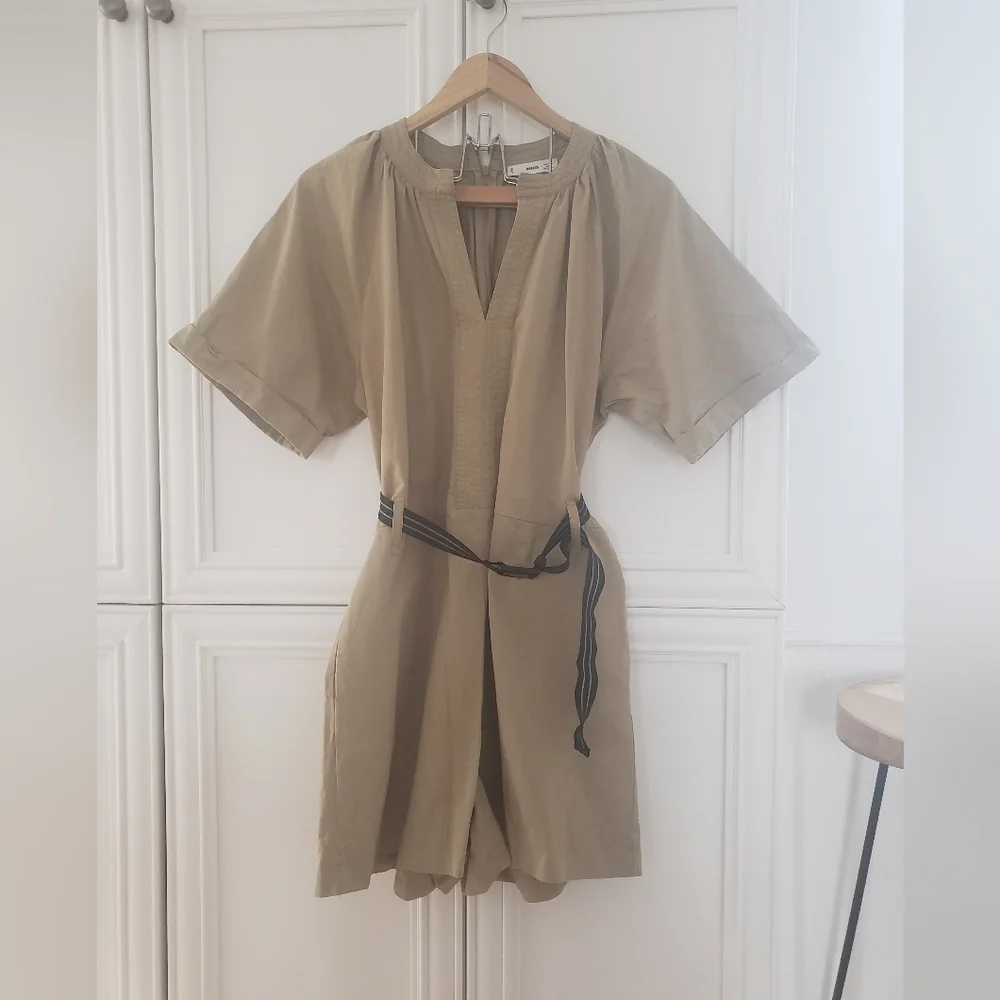 MNG mango khaki safari romper jumpsuit sz L - Picture 9 of 12